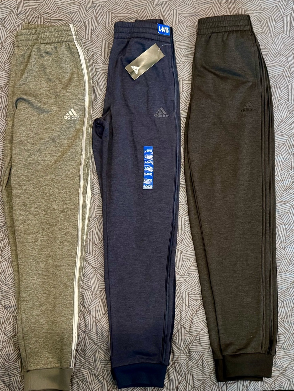 Adidas Boys Jogger Pants Lot of 3 Youth Large 14/16 one pair NWT Gray Navy Blac